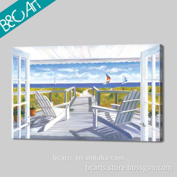 Modern white house and white chair European seascape painting for wholesale